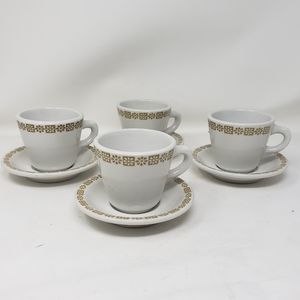 VTG 1960s RestaurantWare Shenango China Mug Cup & Saucer Set Gold Dot Daisy USA